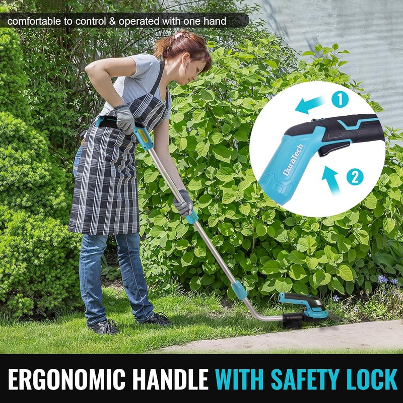 DURATECH Cordless Hedge Trimmer, 7.2V 3-in-1 Handheld Electric Grass Trimmer & Hedge Shears with 50" Wheeled Extension Pole, USB Type-C Cable and Built-in Li-ion Battery, for Garden, Yard and Lawn - Image 5
